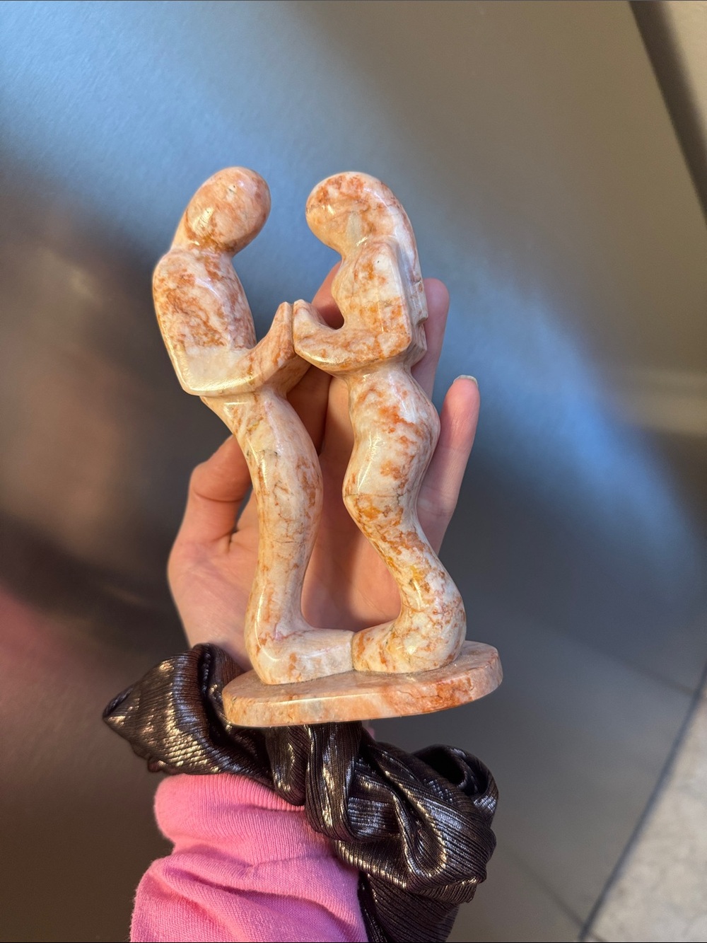 Handcrafted Orange Marble Couple Sculpture - Home Art Sculpture